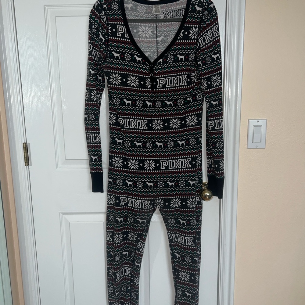 PINK Victoria's Secret Festive Gray and Black Onesie